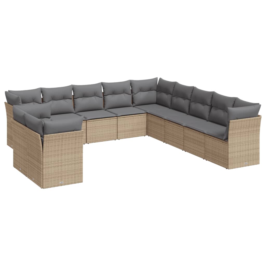 Set Divani da Giardino 11 pz con Cuscini Beige in Polyrattan