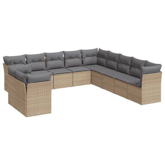Set Divani da Giardino 11 pz con Cuscini Beige in Polyrattan