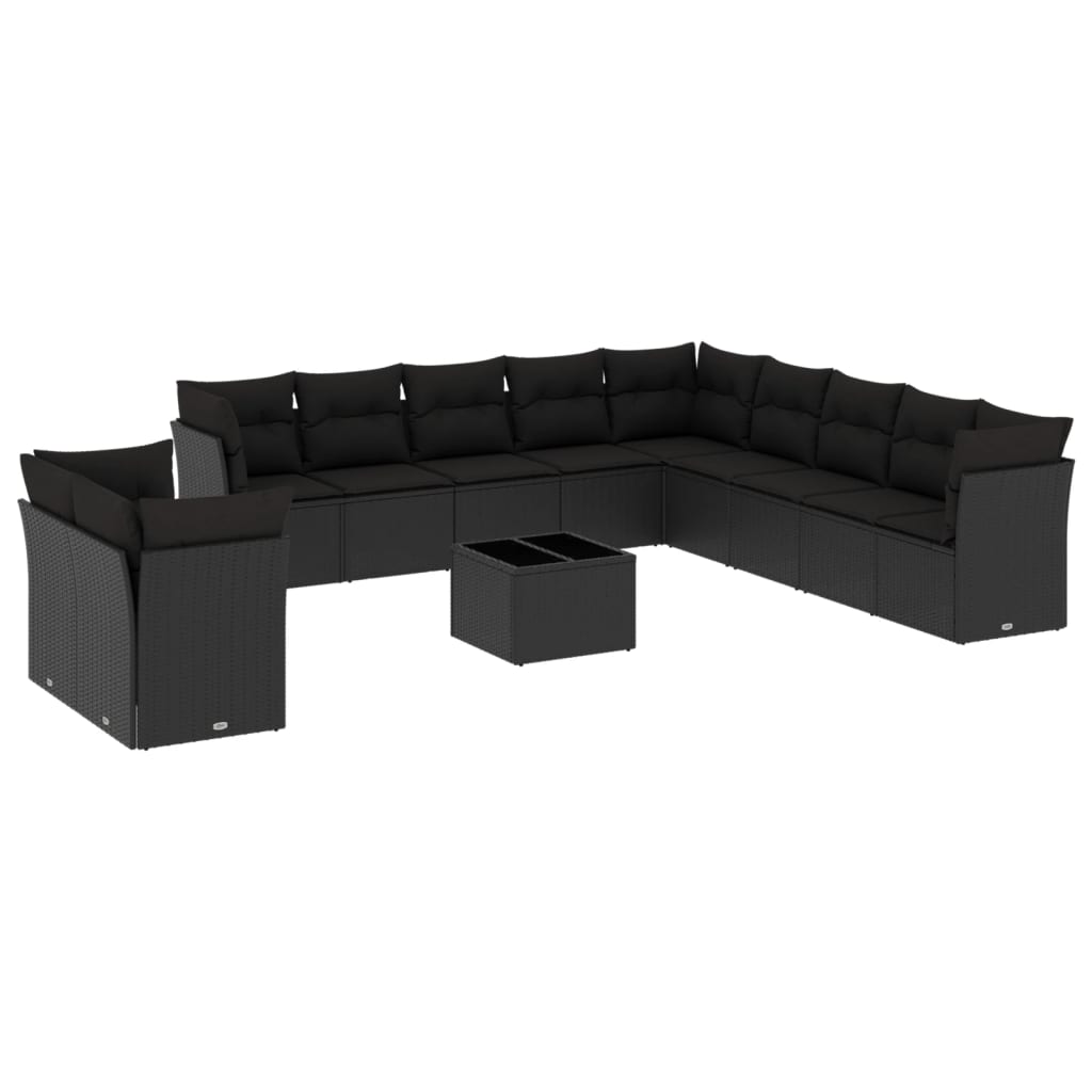 Set Divani da Giardino 12 pz con Cuscini Nero in Polyrattan