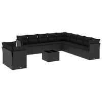 Set Divani da Giardino 12 pz con Cuscini Nero in Polyrattan