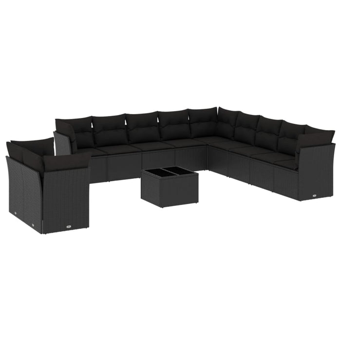 Set Divani da Giardino 12 pz con Cuscini Nero in Polyrattan