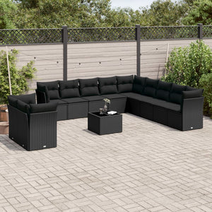 Set Divani da Giardino 12 pz con Cuscini Nero in Polyrattan