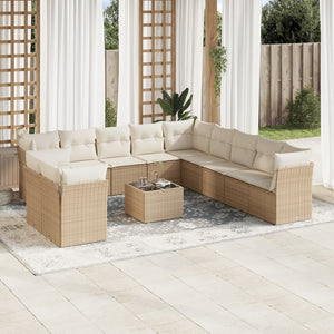 Set Divani da Giardino 12 pz con Cuscini Beige in Polyrattan 3249727