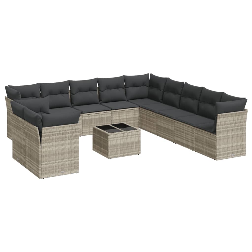 Set Divano Giardino 12 pz con Cuscini Grigio Chiaro Polyrattan