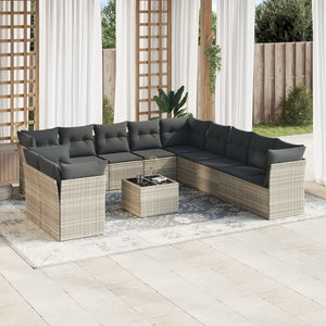 Set Divano Giardino 12 pz con Cuscini Grigio Chiaro Polyrattan