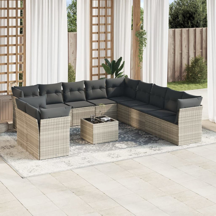 Set Divano Giardino 12 pz con Cuscini Grigio Chiaro Polyrattan
