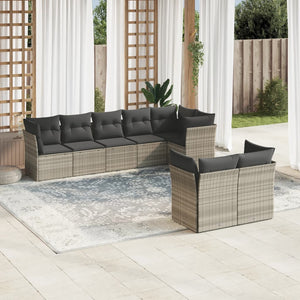 Set Divano da Giardino 8pz con Cuscini Grigio Chiaro Polyrattan