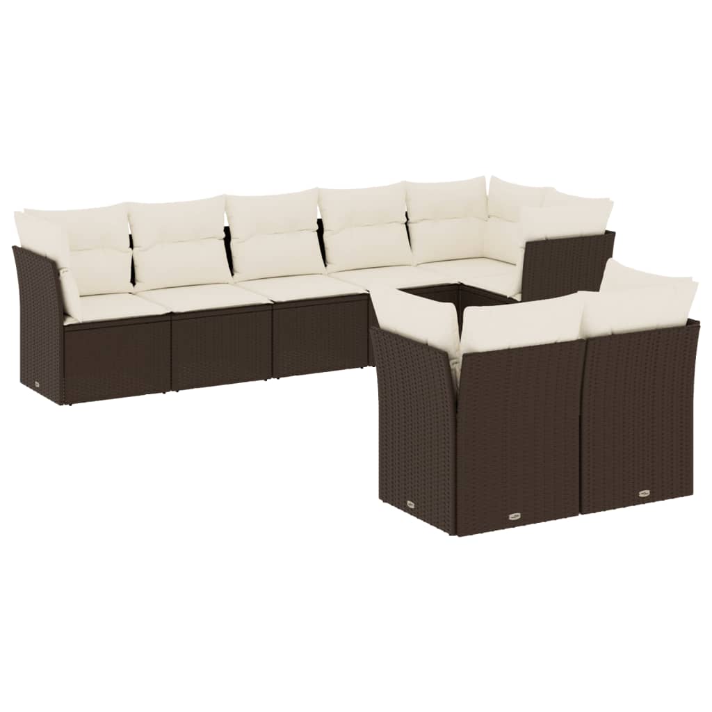 Set Divani da Giardino 8 pz con Cuscini Marrone in Polyrattan 3249752