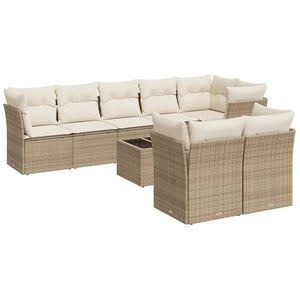 Set Divano da Giardino 9 pz con Cuscini Beige in Polyrattan 3249757