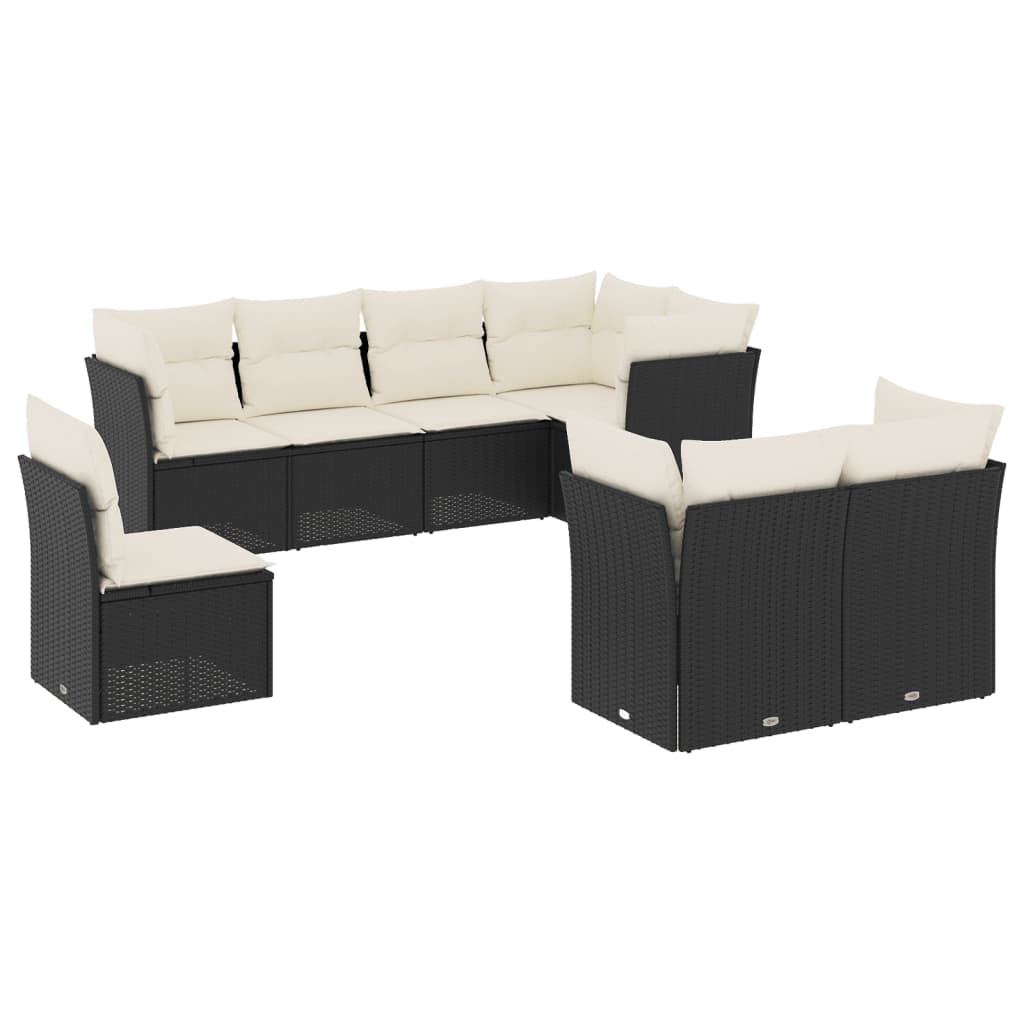 Set Divani da Giardino con Cuscini 8 pz Nero in Polyrattan