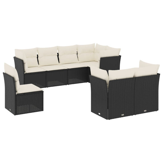 Set Divani da Giardino con Cuscini 8 pz Nero in Polyrattan