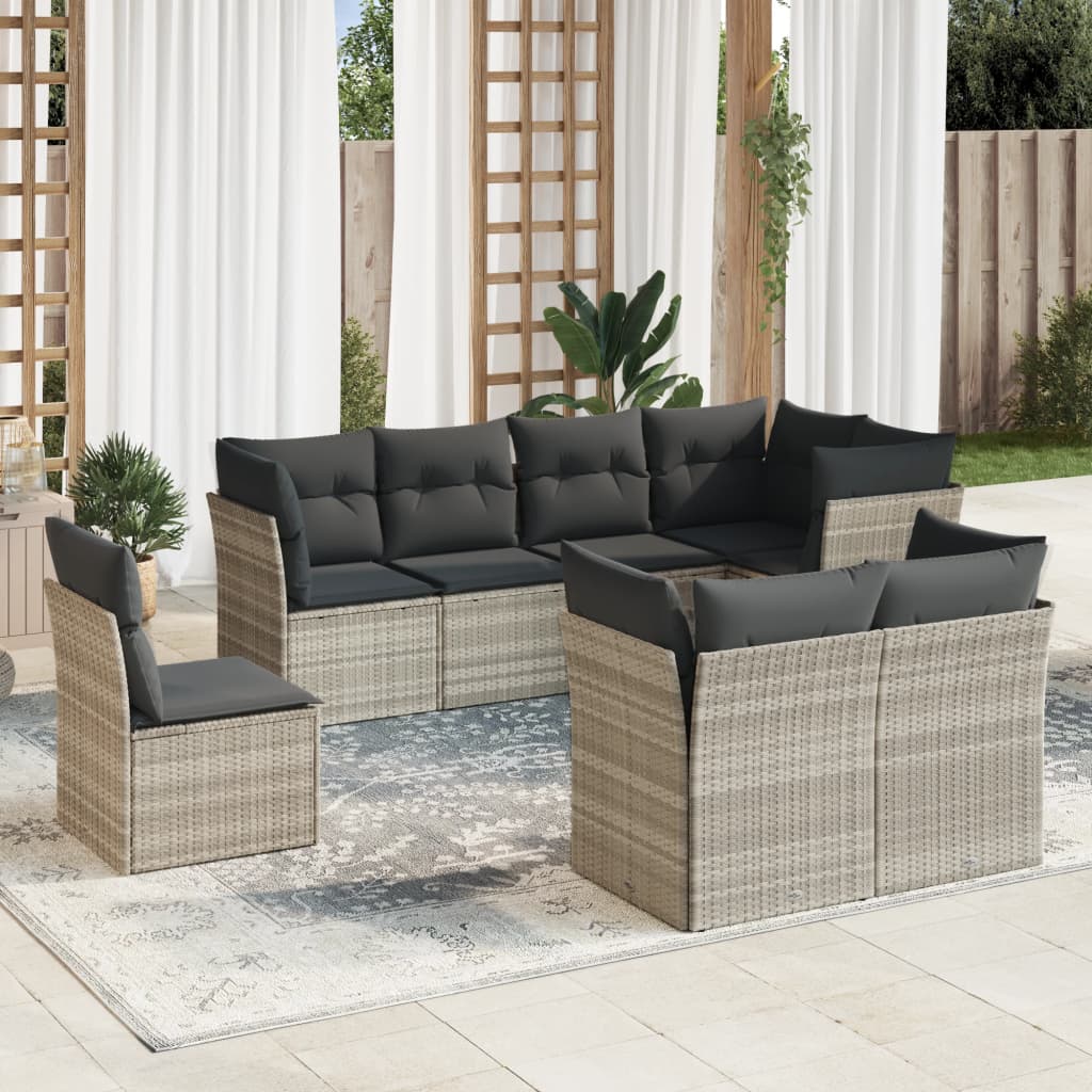 vidaXL Set Divano da Giardino 8pz con Cuscini Grigio Chiaro Polyrattan