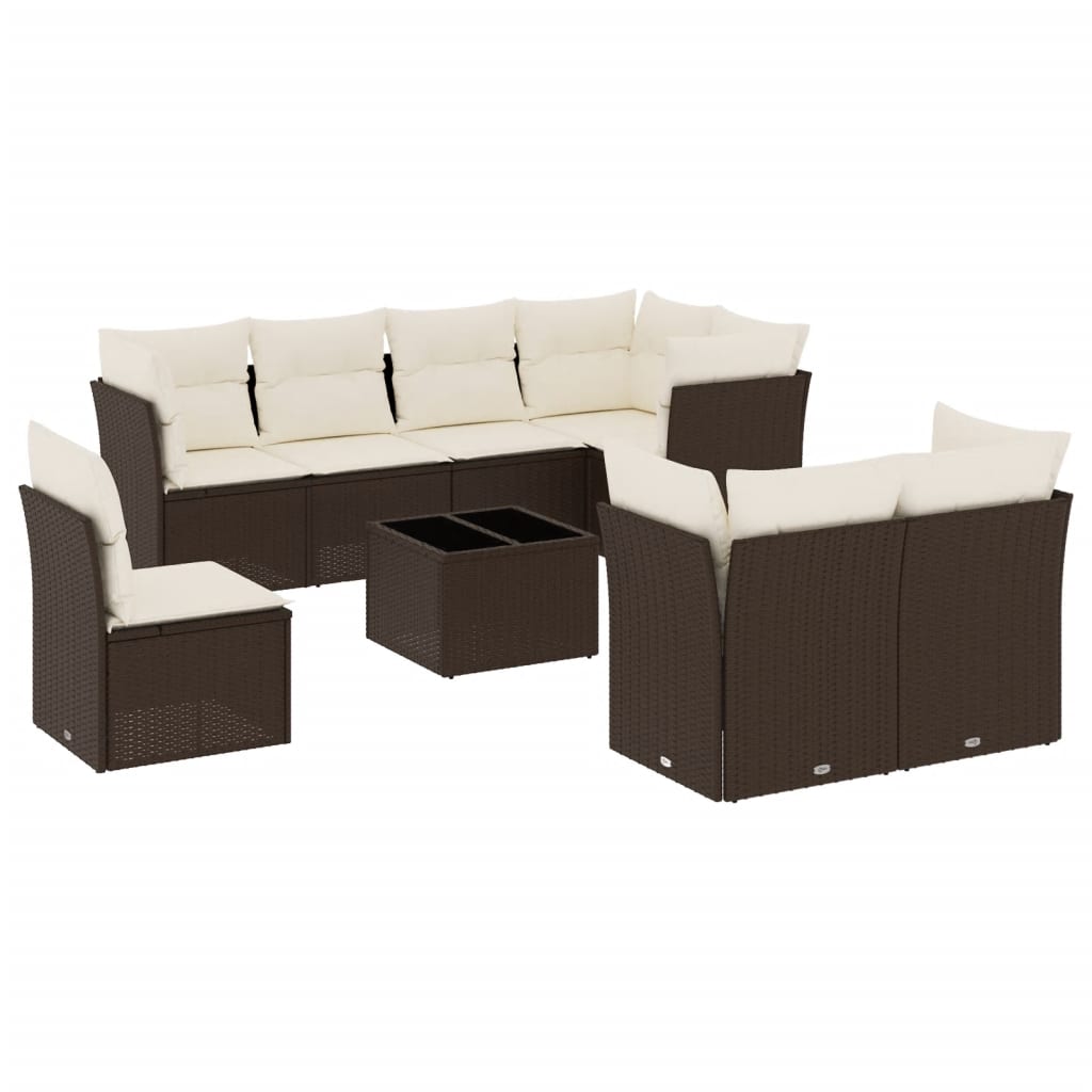 Set Divani da Giardino 9pz con Cuscini Marrone in Polyrattan 3249782