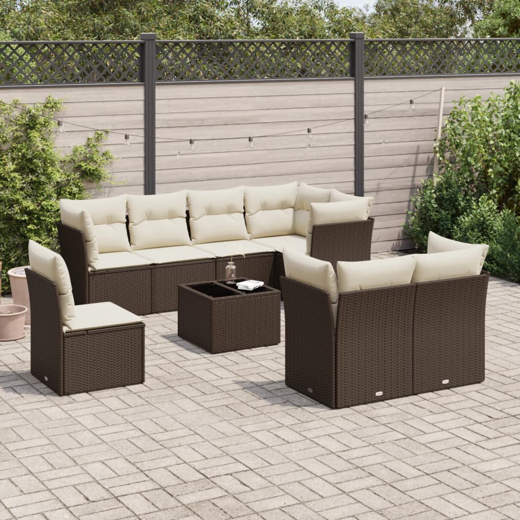 Set Divani da Giardino 9pz con Cuscini Marrone in Polyrattan 3249782