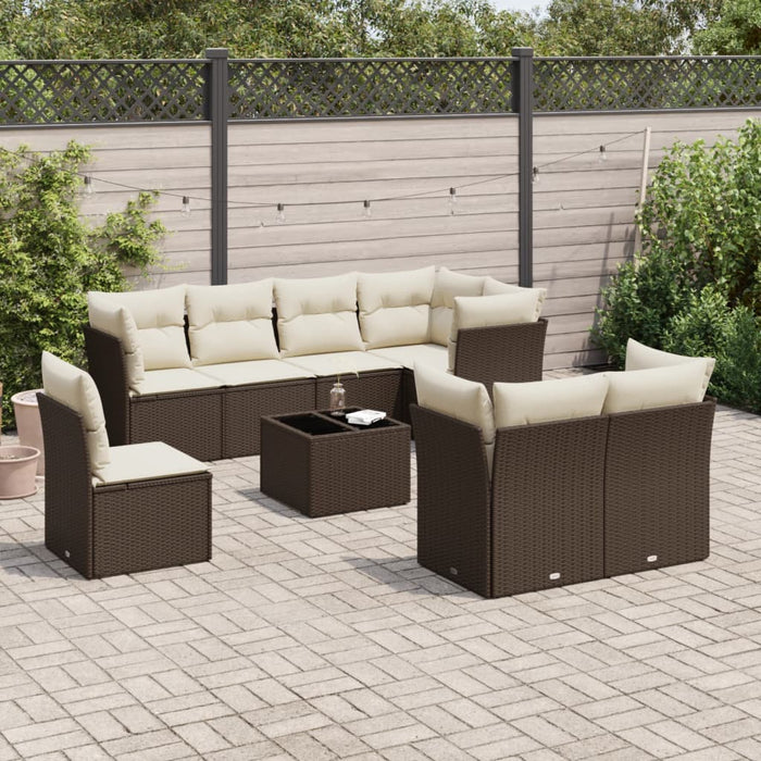 Set Divani da Giardino 9pz con Cuscini Marrone in Polyrattan 3249782