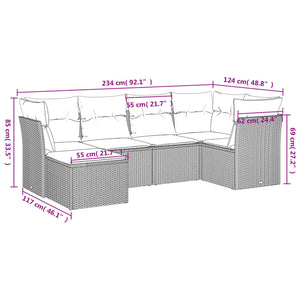 Set Divano da Giardino 6pz con Cuscini Grigio Chiaro Polyrattan