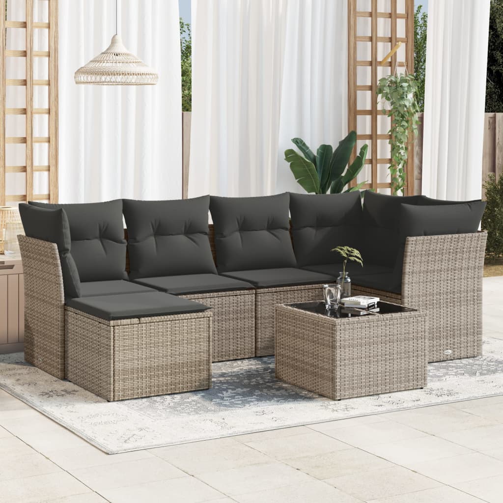 Set Divani da Giardino 7 pz con Cuscini Grigio in Polyrattan 3249799
