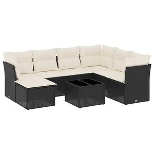 Set Divani da Giardino con Cuscini 8 pz Nero in Polyrattan