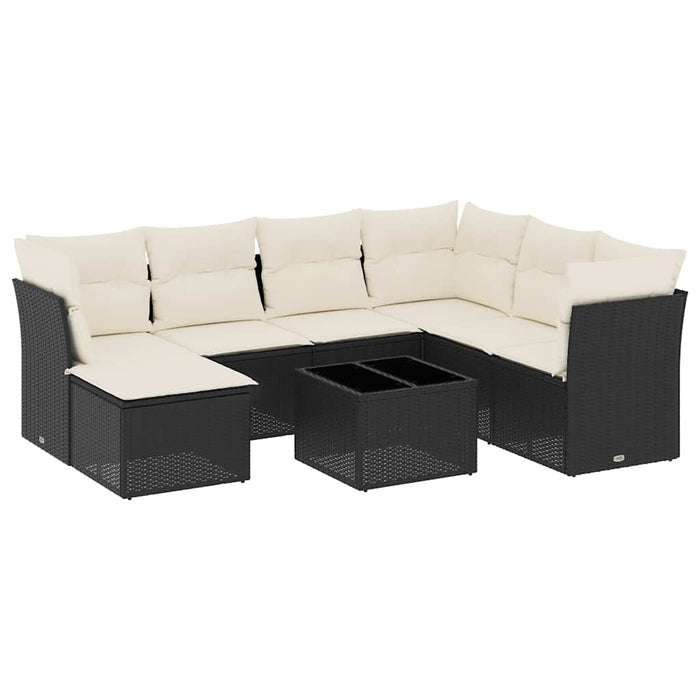 Set Divani da Giardino con Cuscini 8 pz Nero in Polyrattan