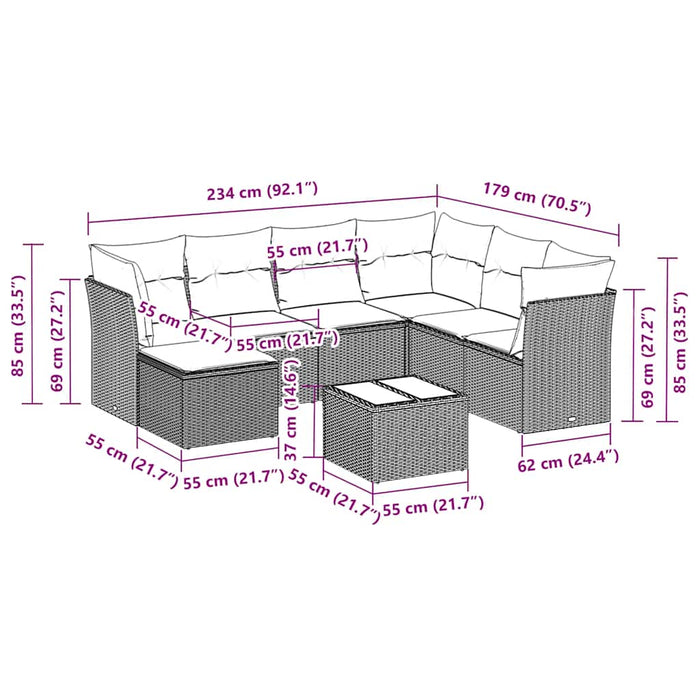 Set Divani da Giardino con Cuscini 8 pz Nero in Polyrattan