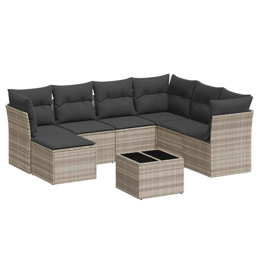 vidaXL Set Divano da Giardino 8pz con Cuscini Grigio Chiaro Polyrattan