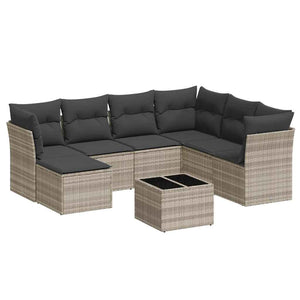 vidaXL Set Divano da Giardino 8pz con Cuscini Grigio Chiaro Polyrattan