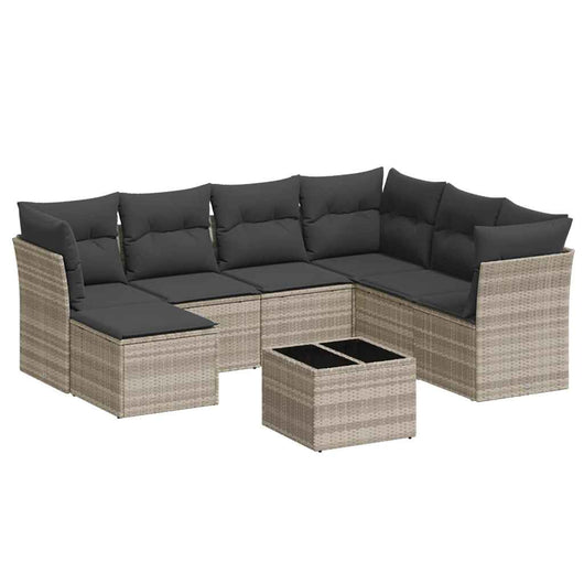 vidaXL Set Divano da Giardino 8pz con Cuscini Grigio Chiaro Polyrattan