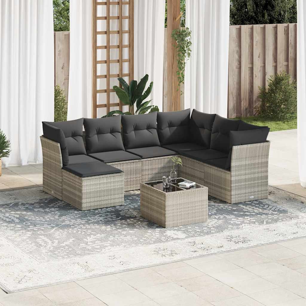 vidaXL Set Divano da Giardino 8pz con Cuscini Grigio Chiaro Polyrattan