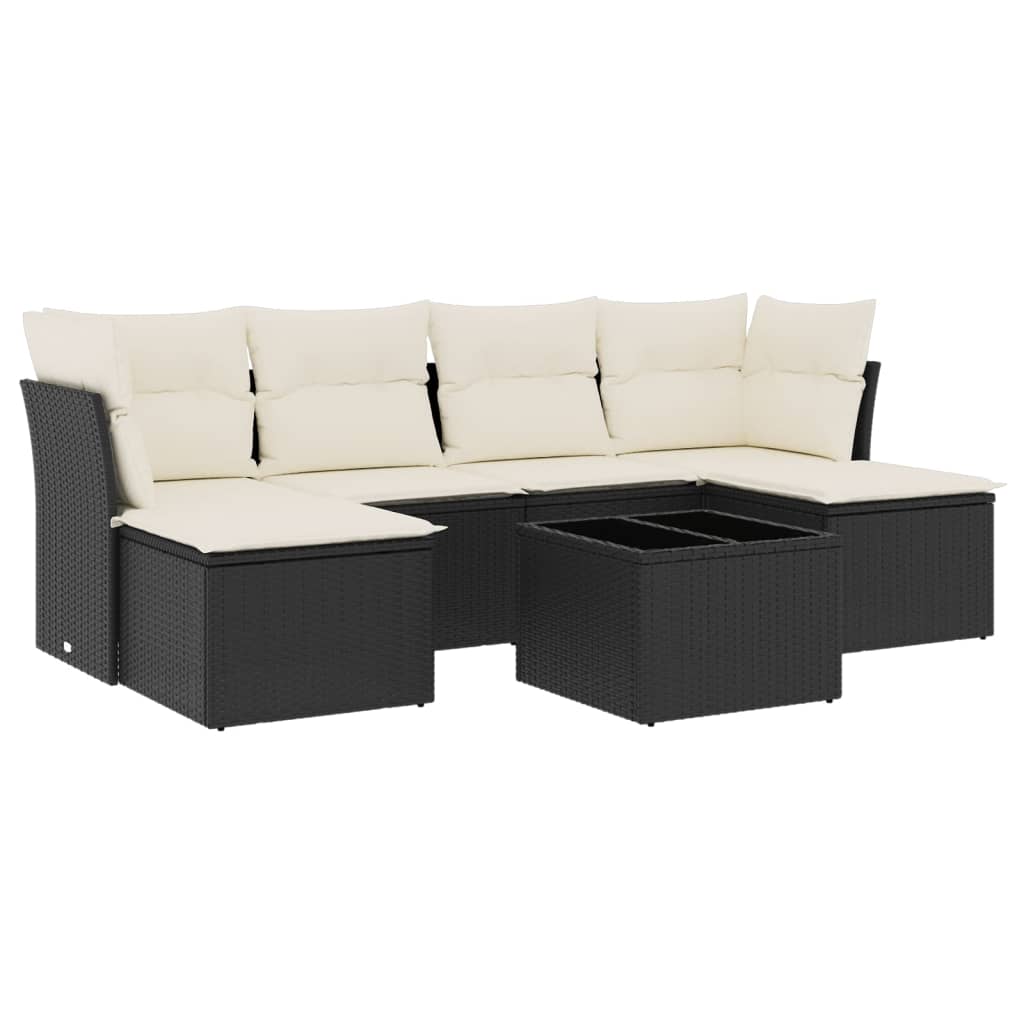 vidaXL Set Divani da Giardino con Cuscini 7pz Nero Polyrattan