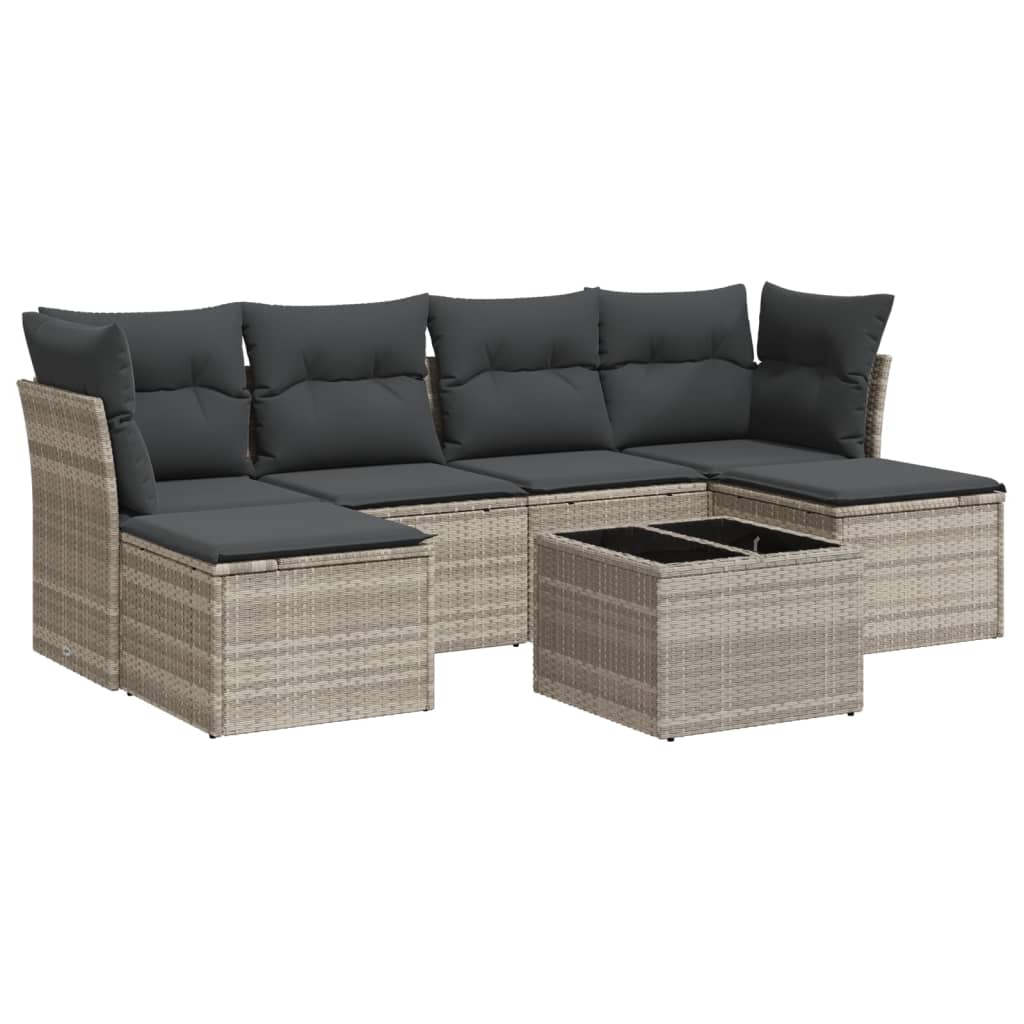 vidaXL Set Divani da Giardino 7pz con Cuscini Grigio Chiaro Polyrattan