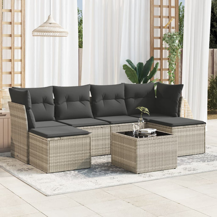 vidaXL Set Divani da Giardino 7pz con Cuscini Grigio Chiaro Polyrattan