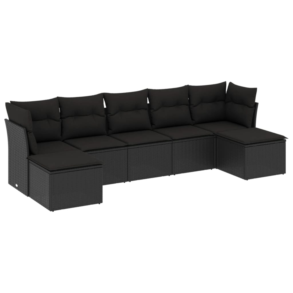 Set Divani da Giardino con Cuscini 7pz Nero Polyrattan 3249864