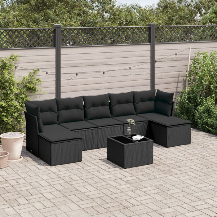 Set Divani da Giardino con Cuscini 8 pz Nero in Polyrattan