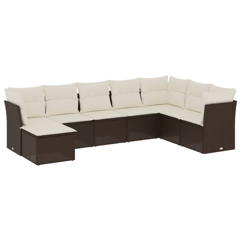 Set Divani da Giardino 8 pz con Cuscini Marrone in Polyrattan 3249892