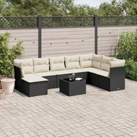 Set Divani da Giardino 9 pz con Cuscini Nero in Polyrattan 3249895