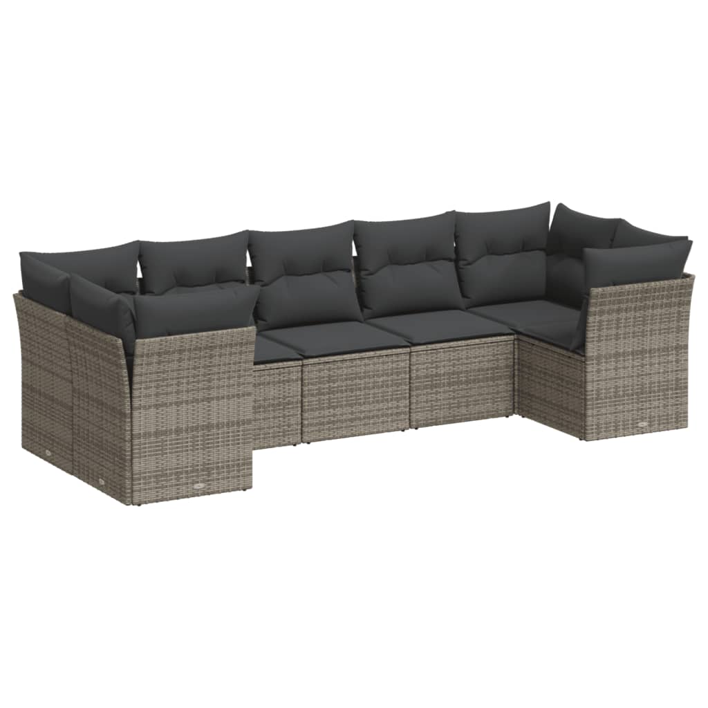 Set Divani da Giardino 7 pz con Cuscini Grigio in Polyrattan 3249959
