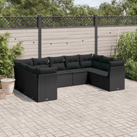 Set Divani da Giardino 9 pz con Cuscini Nero in Polyrattan 3249964