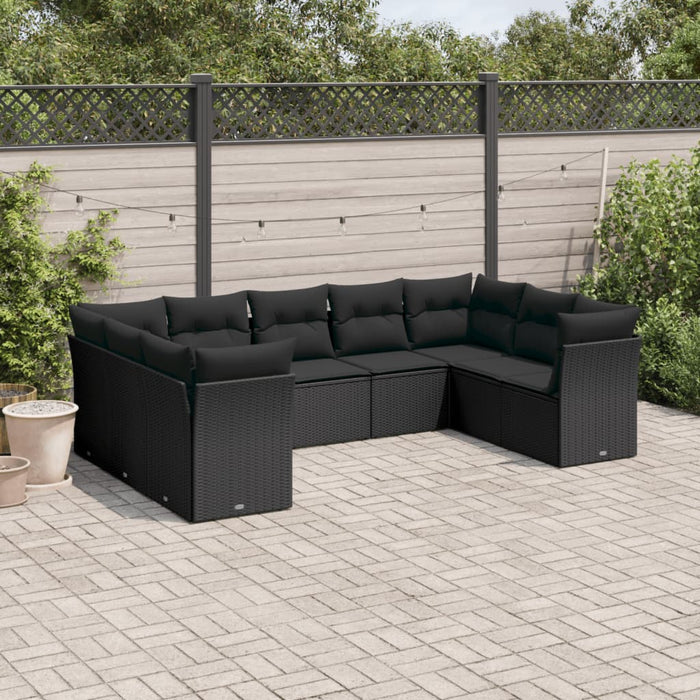 Set Divani da Giardino 9 pz con Cuscini Nero in Polyrattan 3249964