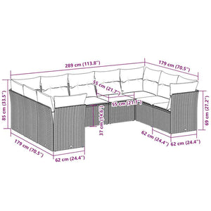vidaXL Set Divano da Giardino 9pz con Cuscini Grigio Chiaro Polyrattan
