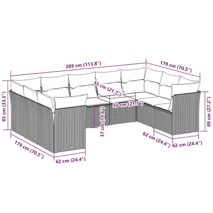 vidaXL Set Divano da Giardino 9pz con Cuscini Grigio Chiaro Polyrattan
