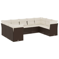 Set Divani da Giardino 9pz con Cuscini Marrone in Polyrattan