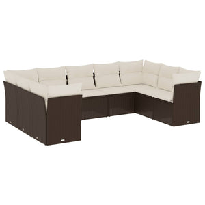 Set Divani da Giardino 9pz con Cuscini Marrone in Polyrattan