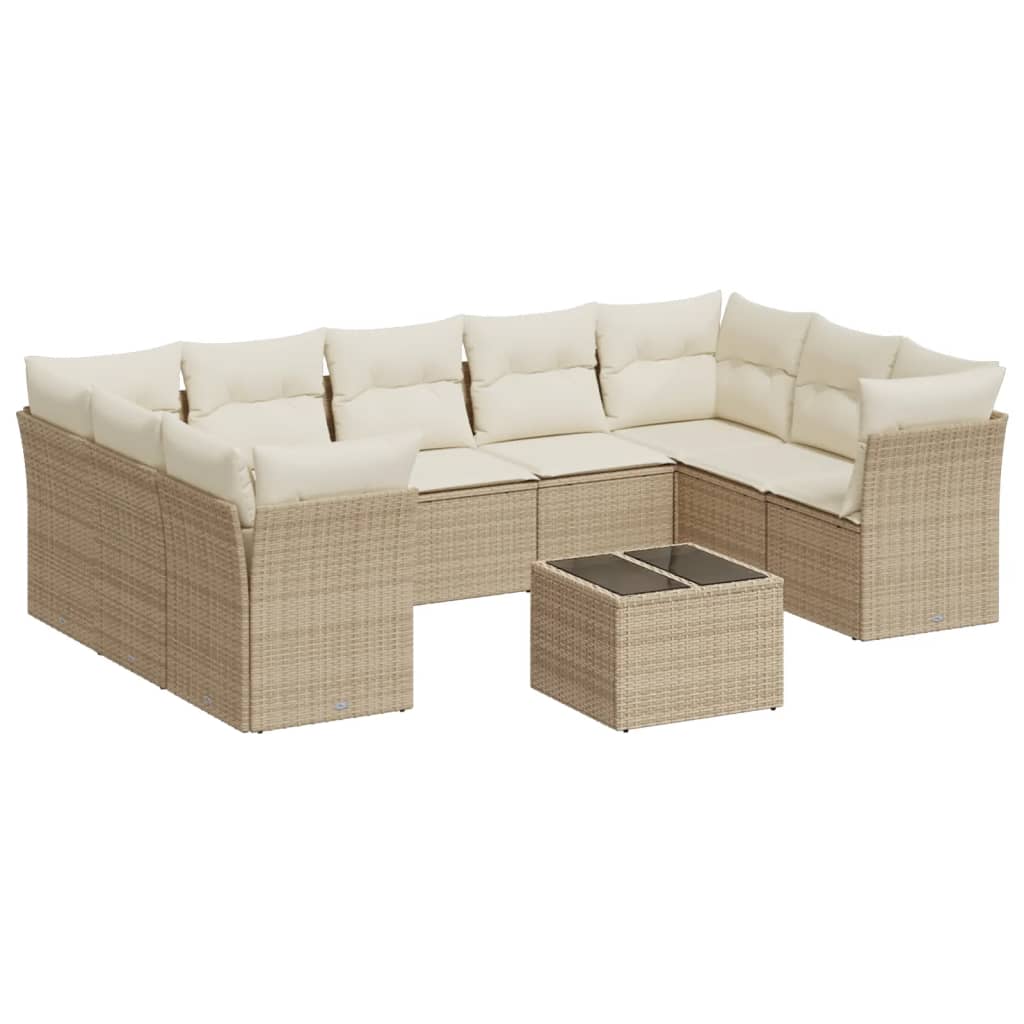 Set Divano da Giardino 10 pz con Cuscini Beige in Polyrattan 3249977