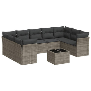 vidaXL Set Divano da Giardino 10 pz con Cuscini Grigio in Polyrattan