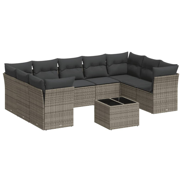 vidaXL Set Divano da Giardino 10 pz con Cuscini Grigio in Polyrattan