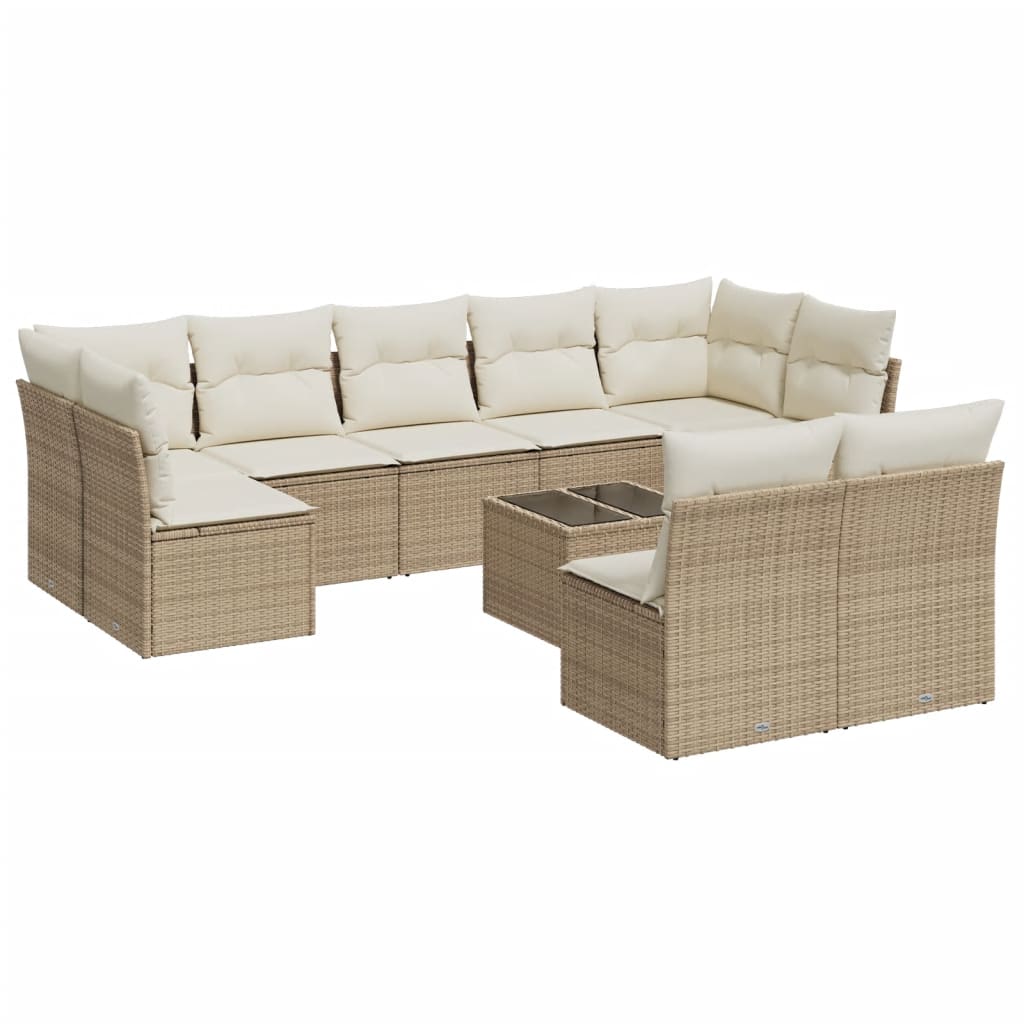 Set Divano da Giardino 10 pz con Cuscini Beige in Polyrattan 3249997