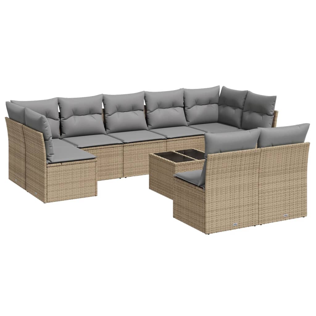 vidaXL Set Divano da Giardino 10 pz con Cuscini Beige in Polyrattan