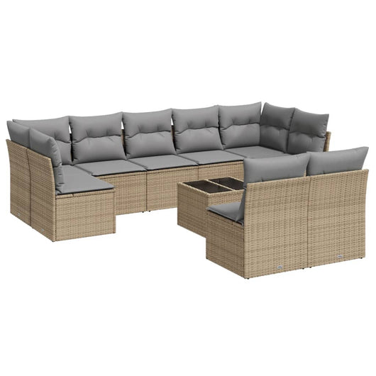 vidaXL Set Divano da Giardino 10 pz con Cuscini Beige in Polyrattan