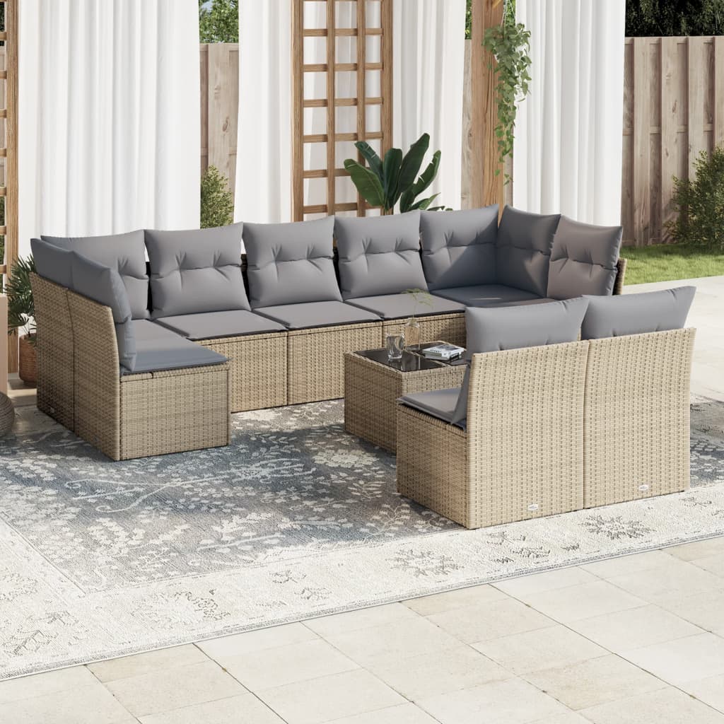 vidaXL Set Divano da Giardino 10 pz con Cuscini Beige in Polyrattan