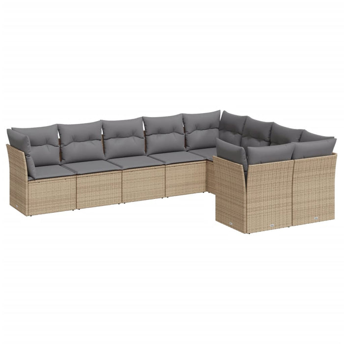 Set Divano da Giardino 9 pz con Cuscini Beige in Polyrattan